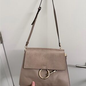 Chloe Shoulder Bag in Taupe Brown with Gold Hardware
